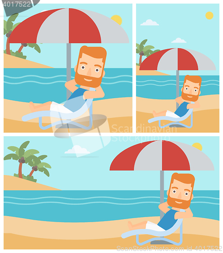 Image of Man relaxing on beach chair vector illustration.