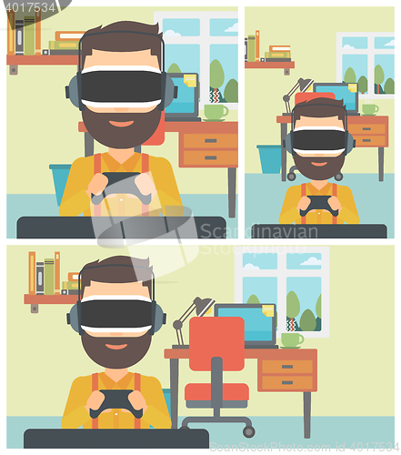 Image of Man wearing virtual reality headset.