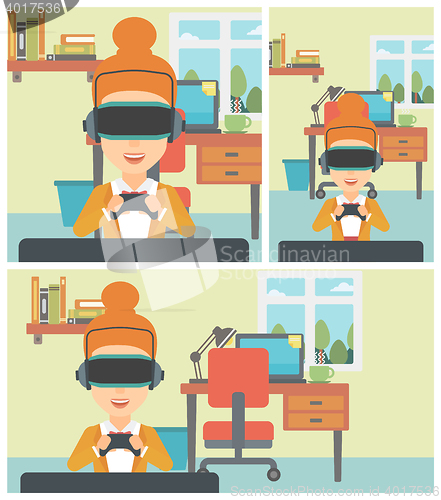 Image of Woman wearing virtual reality headset.