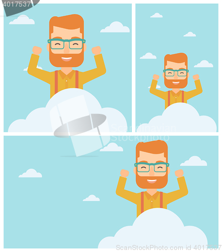 Image of Man sitting on cloud vector illustration.