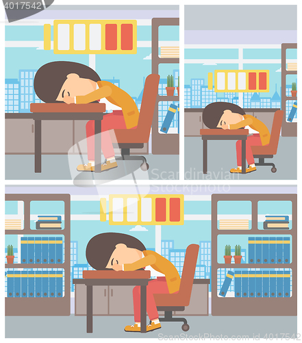 Image of Woman sleeping at workplace vector illustration.