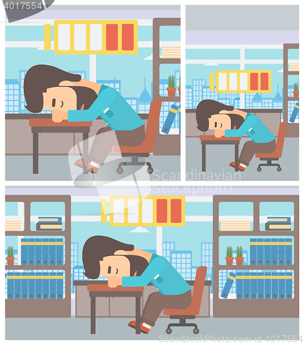 Image of Man sleeping at workplace vector illustration.