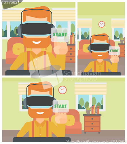 Image of Man wearing virtual reality headset.