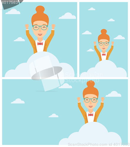 Image of Woman sitting on cloud vector illustration.