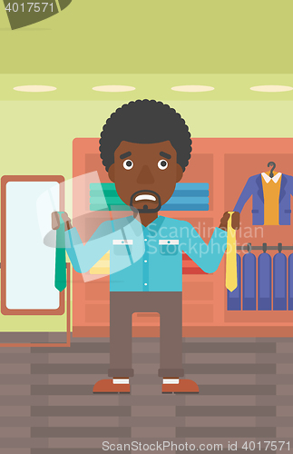 Image of Customer choosing necktie vector illustration.