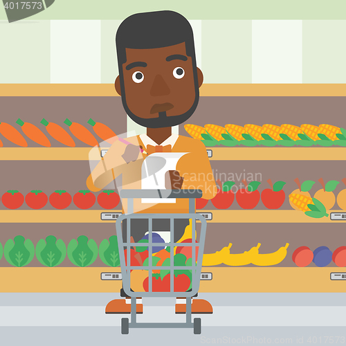 Image of Man with shopping list vector illustration.