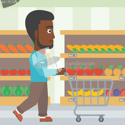 Image of Customer with shopping cart vector illustration.