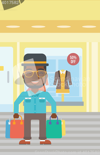 Image of Happy man with shopping bags vector illustration.