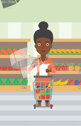 Image of Woman with shopping list vector illustration.