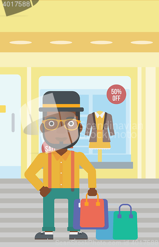 Image of Happy man with shopping bags vector illustration.