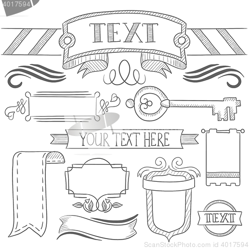 Image of Set of vintage ribbons, frames and elements.