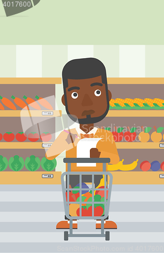 Image of Man with shopping list vector illustration.