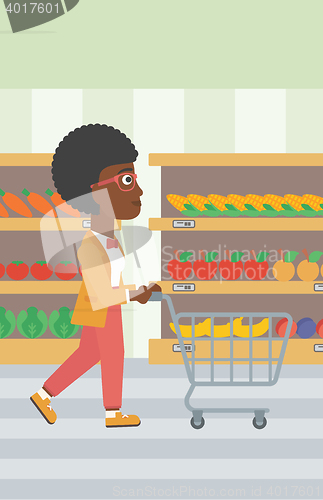 Image of Customer with shopping cart vector illustration.