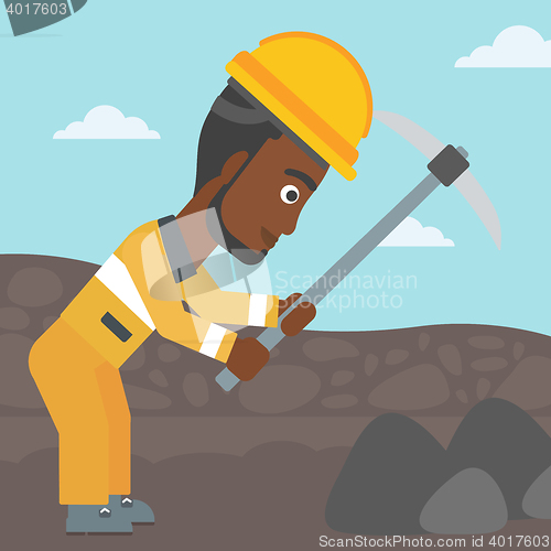 Image of Miner working with pickaxe vector illustration.