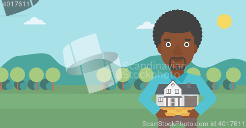 Image of Man holding house model vector illustration.