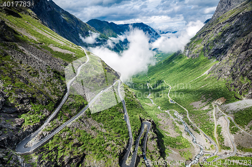 Image of Troll\'s Path Trollstigen or Trollstigveien winding mountain road