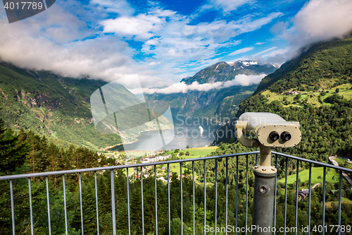 Image of Geiranger fjord view point Lookout observation deck, Norway.