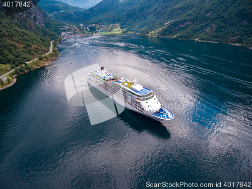 Image of Geiranger fjord, Norway aerial photography.