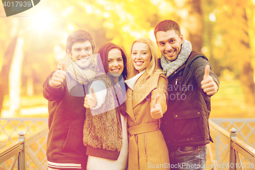 Image of group of friends having fun in autumn park