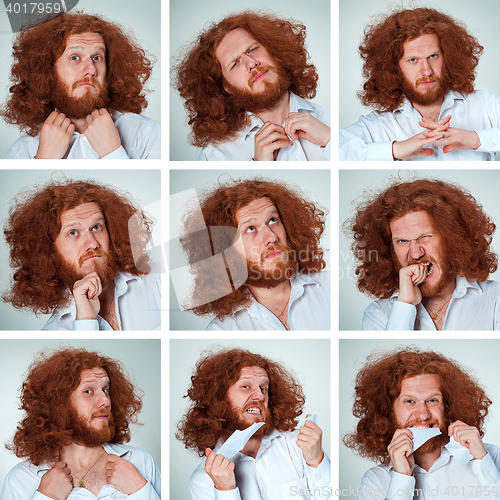 Image of The young man funny face expressions composite on gray background