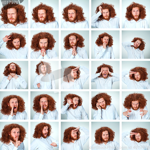 Image of The young man funny face expressions composite on gray background