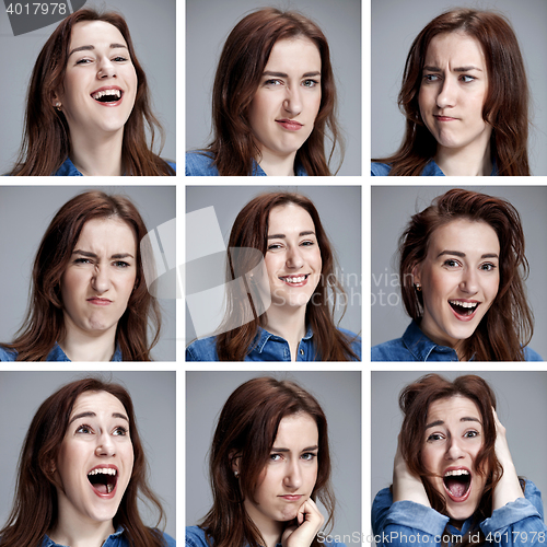 Image of Set of young woman\'s portraits with different emotions