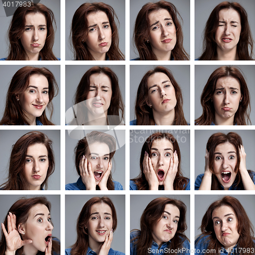 Image of Set of young woman\'s portraits with different emotions