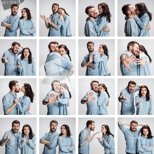 Image of The collage from images of couple on gray background