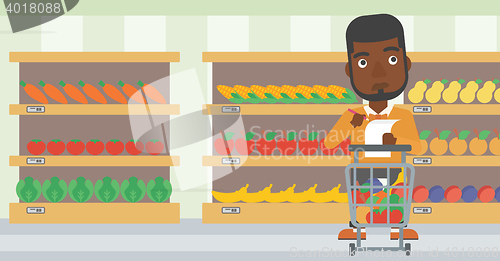 Image of Man with shopping list vector illustration.