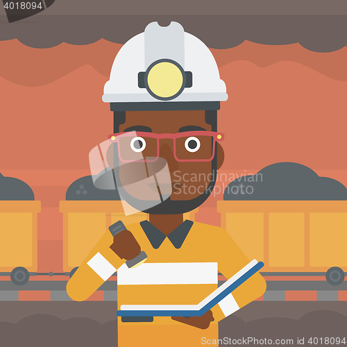 Image of Miner checking documents vector illustration.