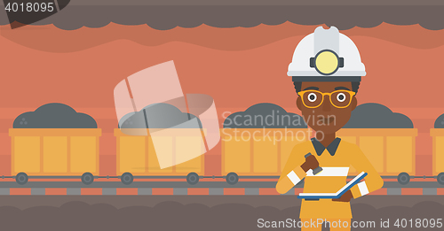 Image of Miner checking documents vector illustration.