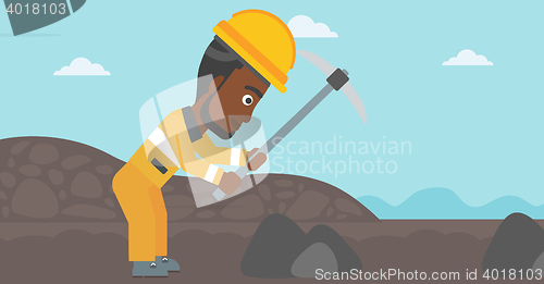 Image of Miner working with pickaxe vector illustration.