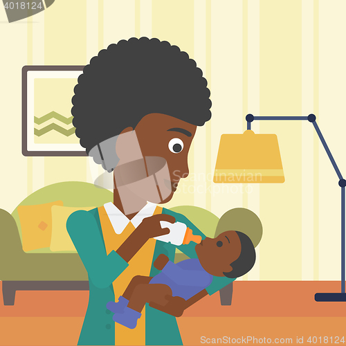 Image of Mother feeding baby vector illustration.