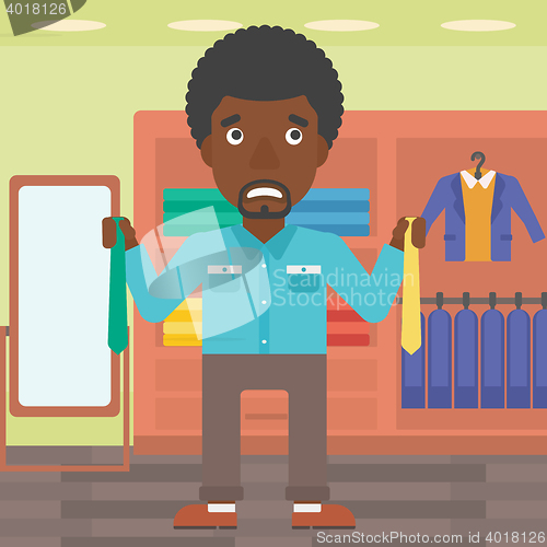 Image of Customer choosing necktie vector illustration.