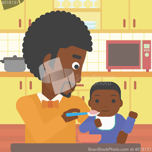 Image of Father feeding baby vector illustration.