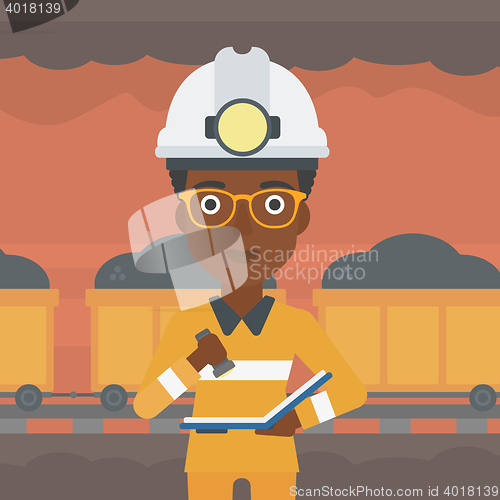 Image of Miner checking documents vector illustration.