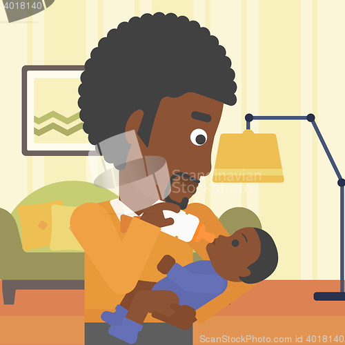 Image of Father feeding baby vector illustration.