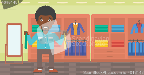 Image of Customer choosing necktie vector illustration.