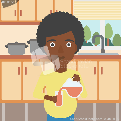 Image of Pregnant woman pouring juice vector illustration.