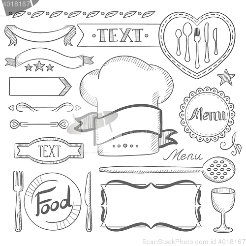 Image of Set of ribbons, frames for restaurant menu.