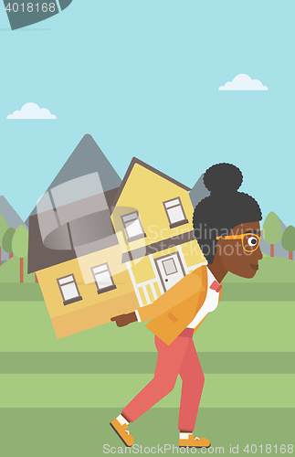 Image of Woman carrying house vector illustration.