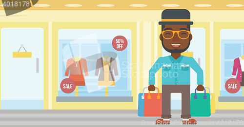 Image of Happy man with shopping bags vector illustration.