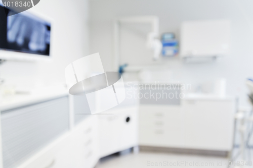 Image of blurred modern dental clinic office interior bokeh