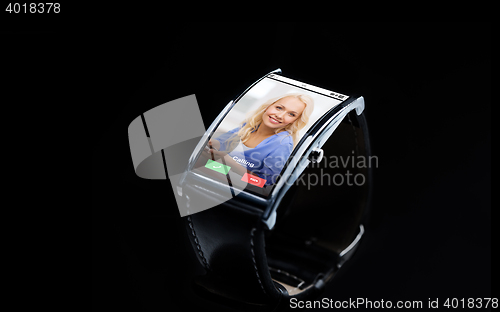 Image of close up of smart watch with incoming call