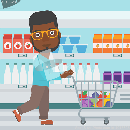 Image of Customer with shopping cart vector illustration.