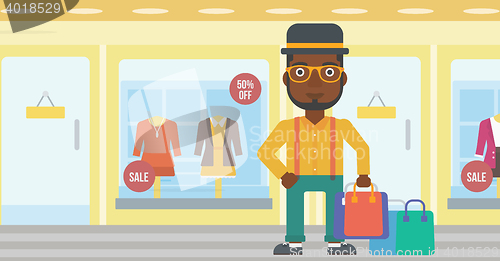 Image of Happy man with shopping bags vector illustration.