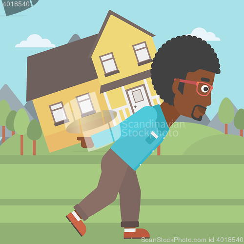 Image of Man carrying house vector illustration.