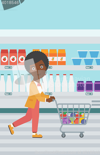 Image of Customer with trolley vector illustration.