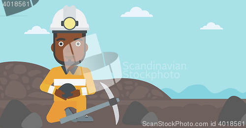 Image of Miner holding coal in hands vector illustration.