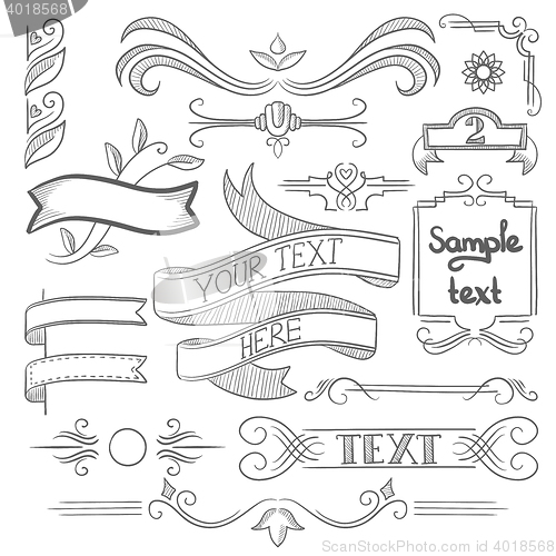 Image of Set of vintage ribbons, frames and elements.